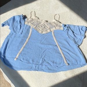 Blue Crochet Strap Off the Shoulder Top Shirt